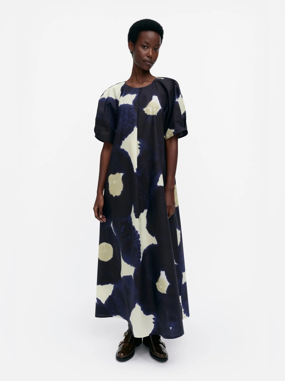 Marimekko Juhlinta Kehakukka Maxi Dress Blue Arty Painted Size 6